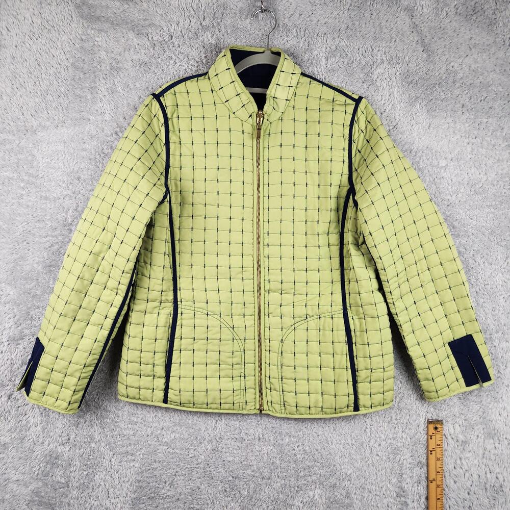 Vintage Susan Graver Jacket Womens Medium Green Blue Quilted Reversible Zip Y2k